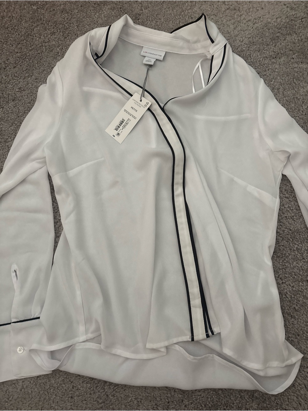 Liz Claiborne White Blouse with Black Piping